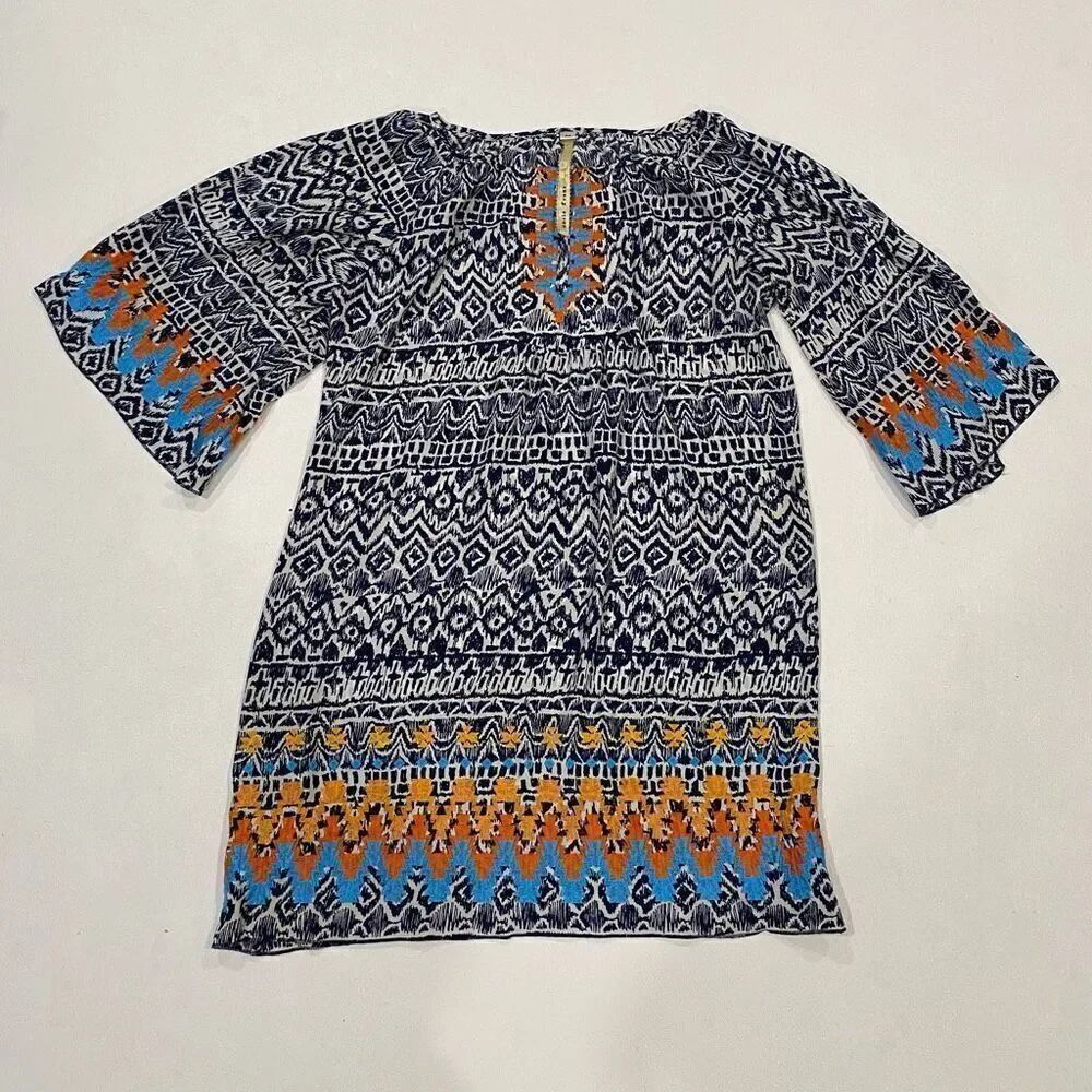 Uncle Frank Ivy Jane Boho Tunic Dress Navy Multicolor Print Women’s Medium